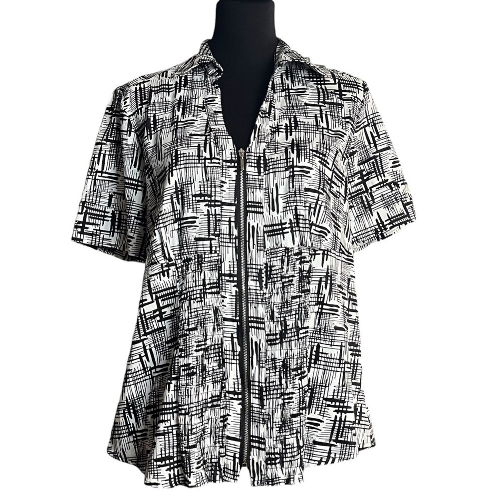 New Directions Women's Collared Zip Front Top, Size Large